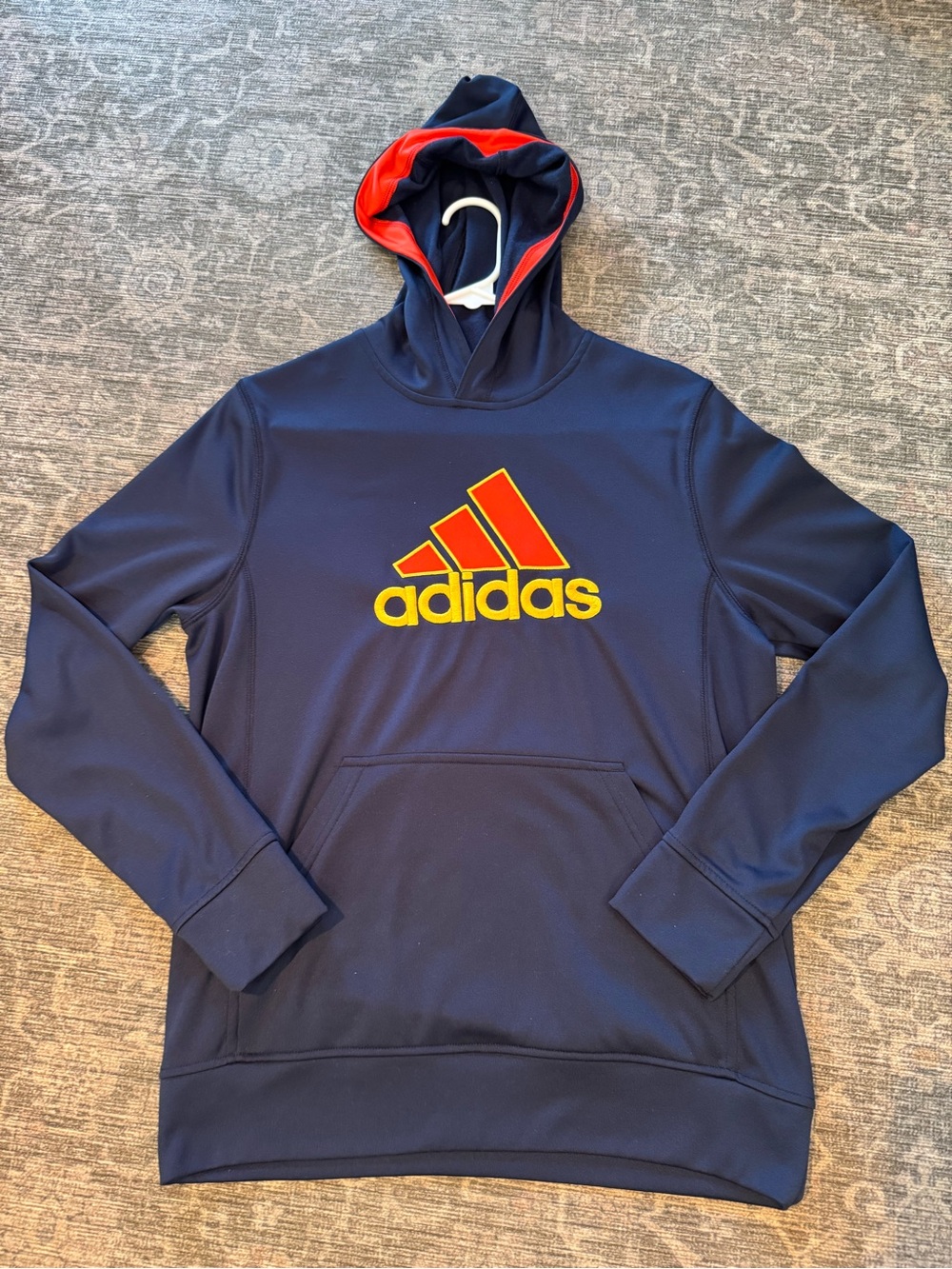 New Adidas boys athletic lightweight Navy Hooded Sweatshirt Orange 14/16 large